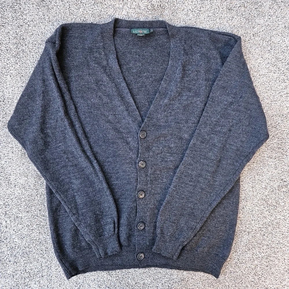 Vintage J. Crew Oarsman 100% Merino Wool Cardigan Gray Sweater Men's Size Medium
